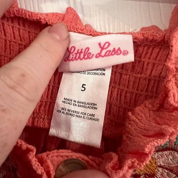 Toddler Little Lass Peach embroidered TankTop 5T - Picture 3 of 4